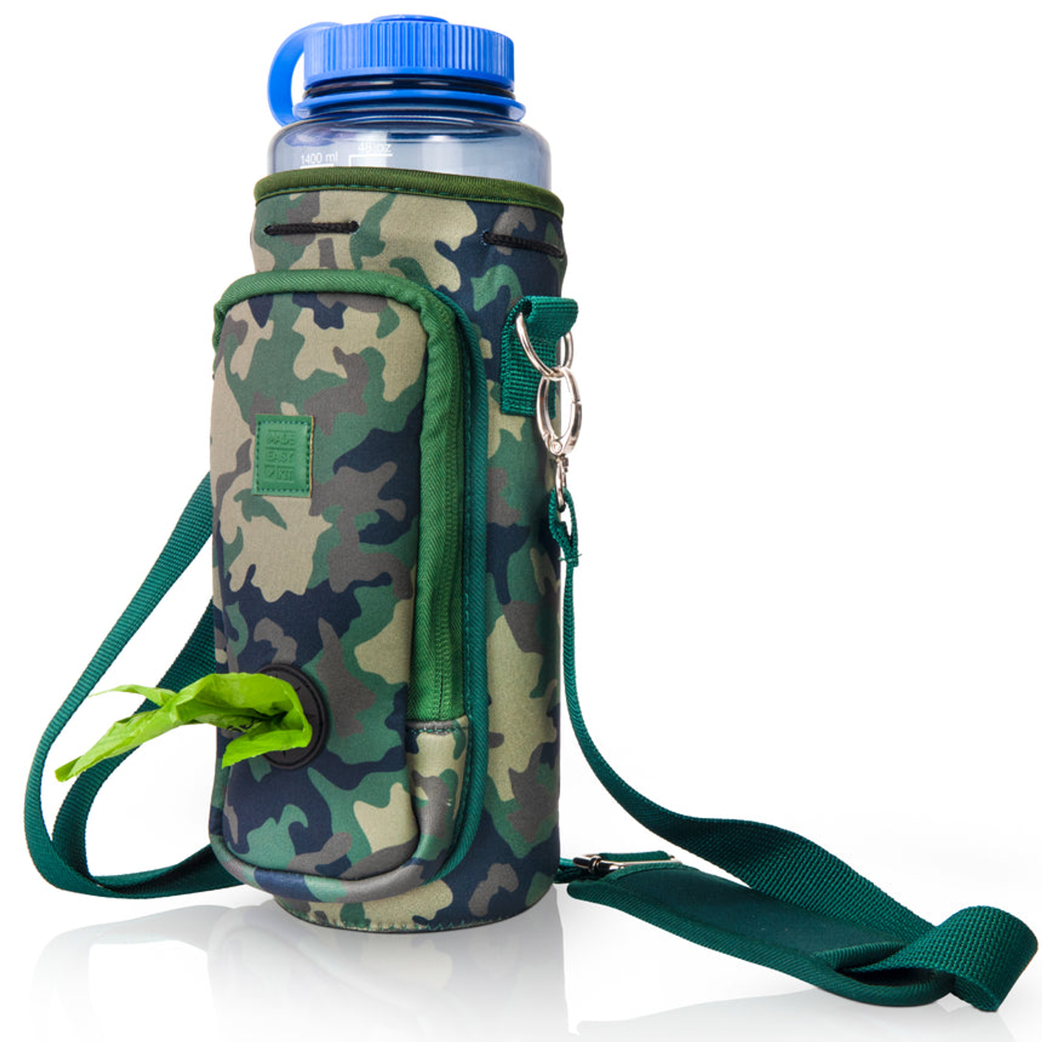 Made Easy Kit Water Bottle Carrier w/Pocket for Dog Poop Bag 40oz Tall & Large Camo Dark Green