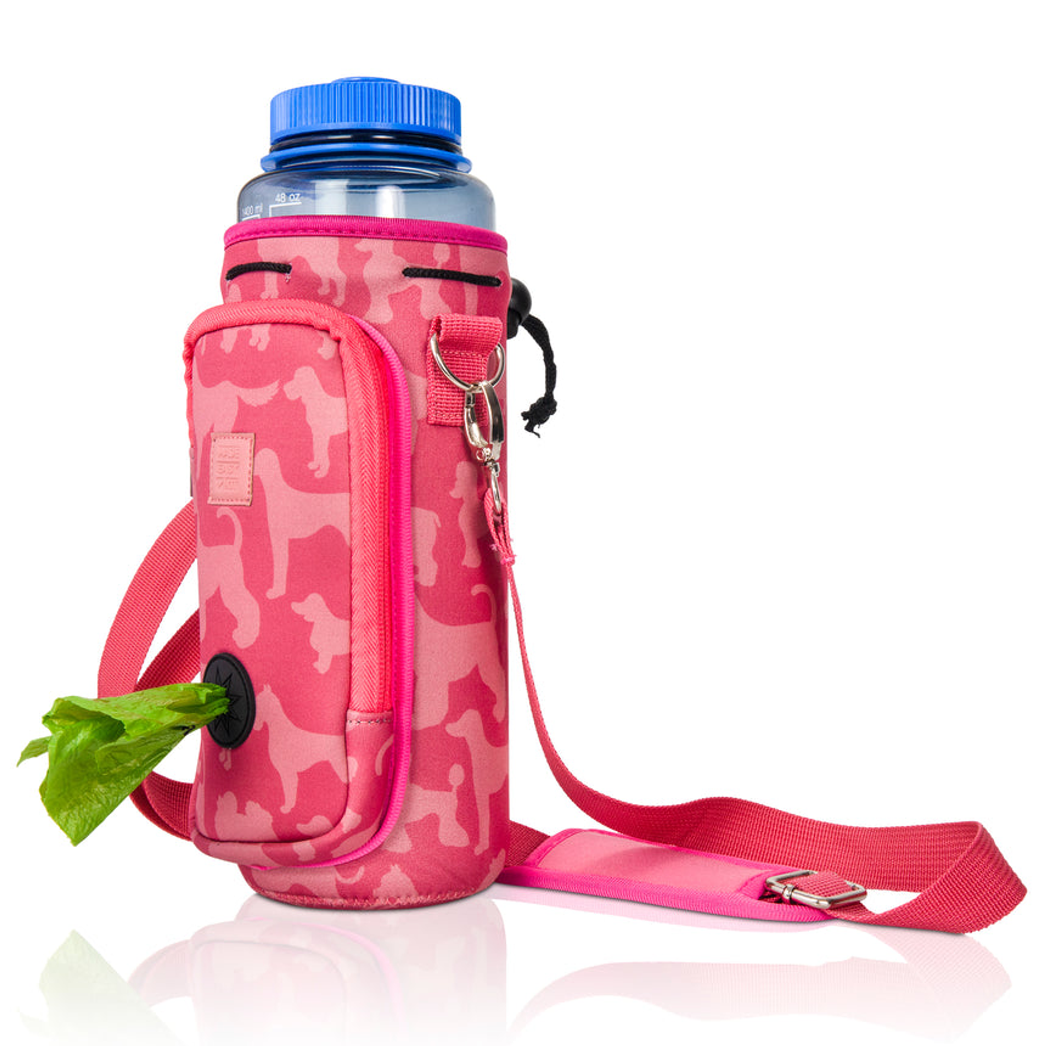 Made Easy Kit Water Bottle Carrier w/Pocket for Dog Poop Bag 40oz Tall & Large Pink Dog Silhouettes