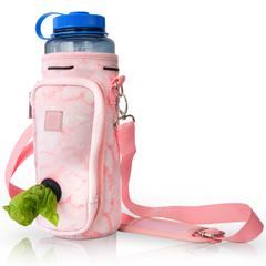Made Easy Kit Water Bottle Carrier w/Pocket for Dog Poop Bag 40oz Tall & Large Pink Marble