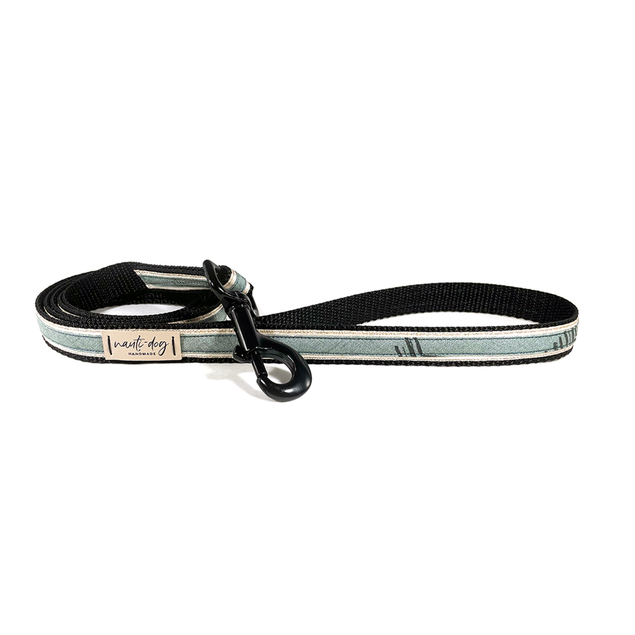 Wayfarer Sage Primitive Chevron Ribbon Dog Leash Black Gunmetal