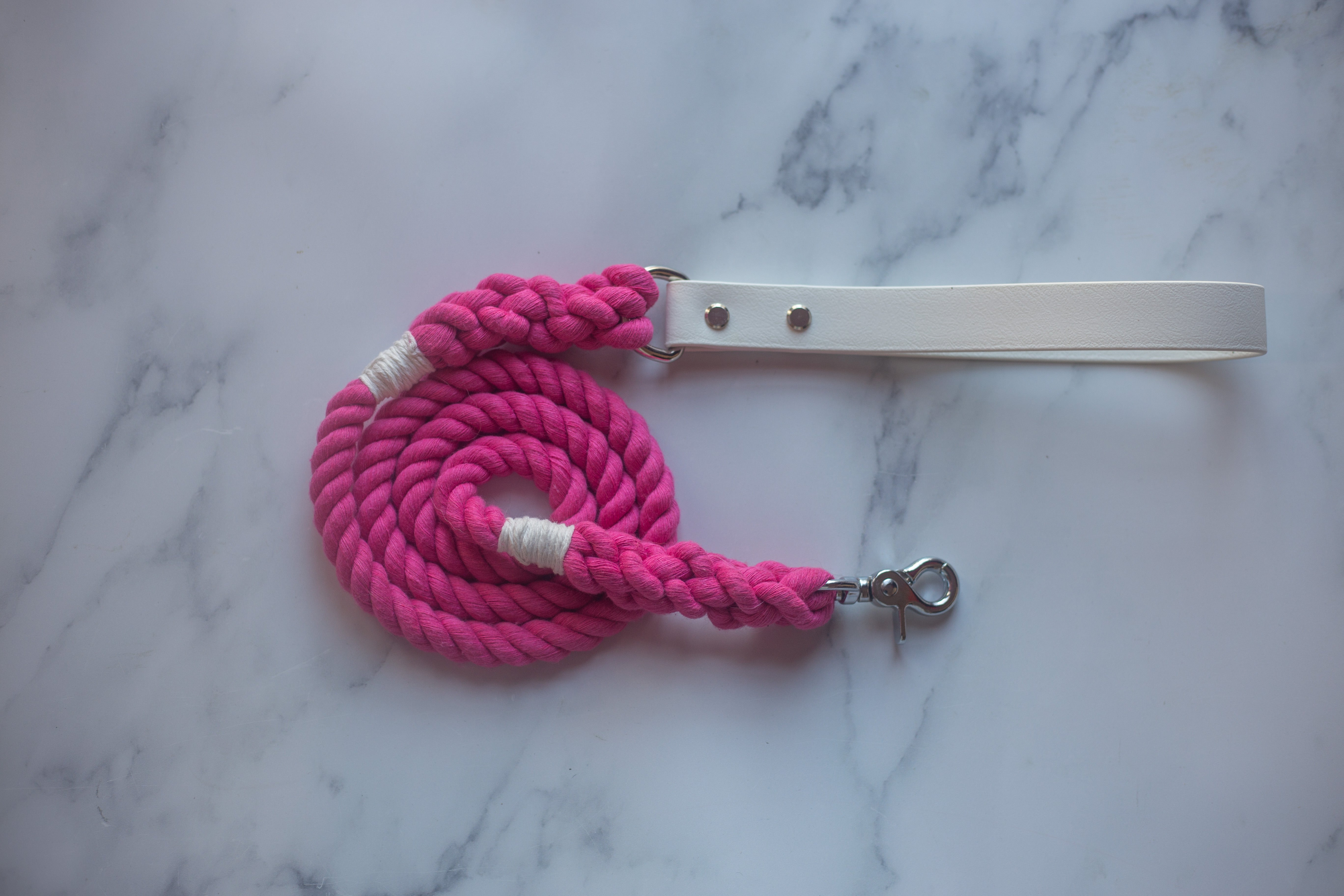 Biothane & Rope Leash Combo 5 ft White|Pink