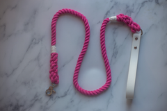 Biothane & Rope Leash Combo 5 ft White|Pink-2