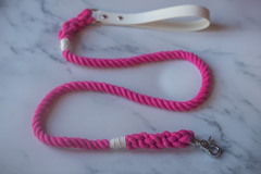 Biothane & Rope Leash Combo 5 ft White|Pink-3