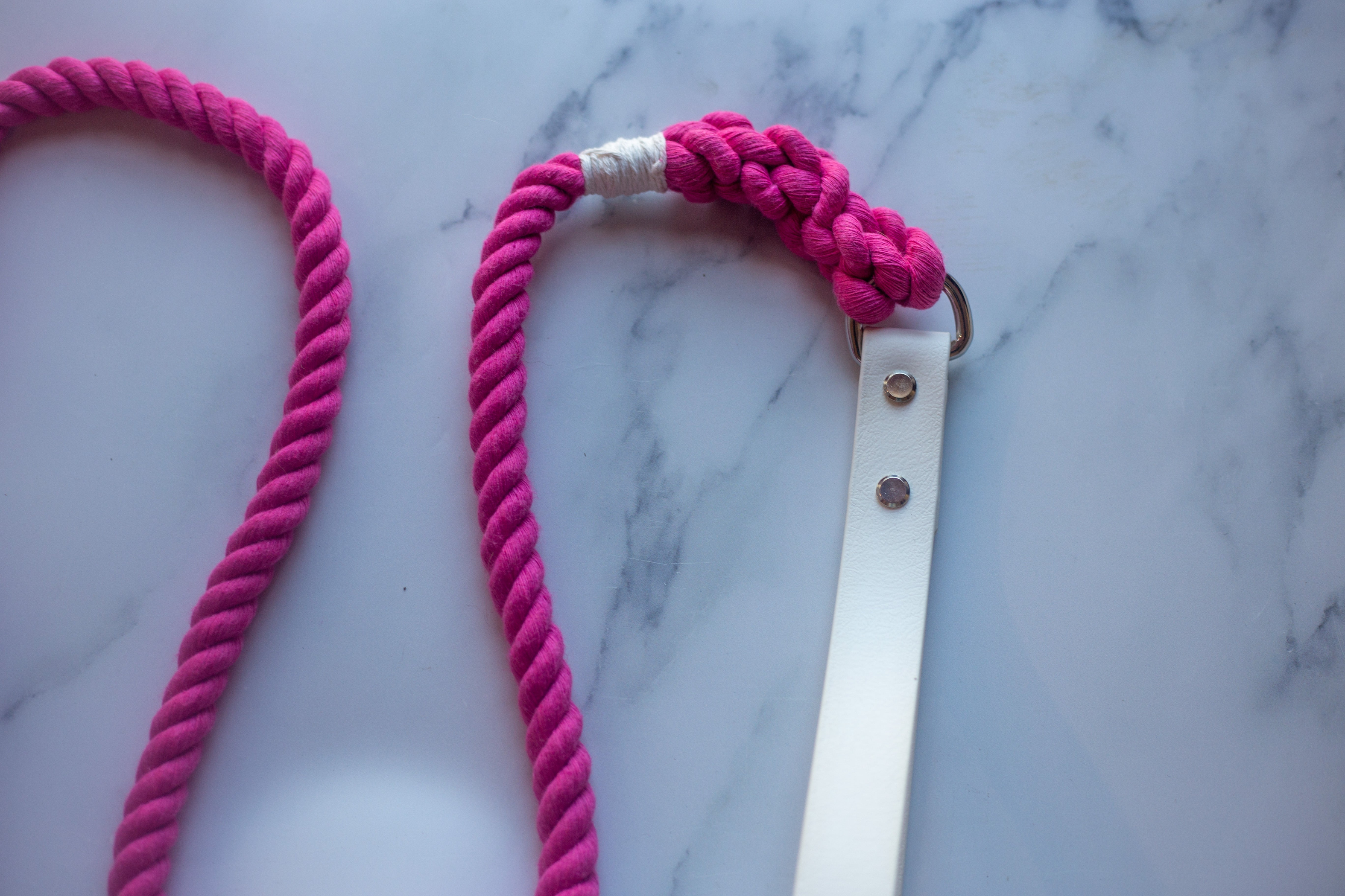 Biothane & Rope Leash Combo 5 ft White|Pink-4