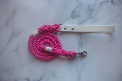 Biothane & Rope Leash Combo 6 ft White|Pink