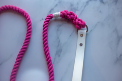 Biothane & Rope Leash Combo 6 ft White|Pink-3