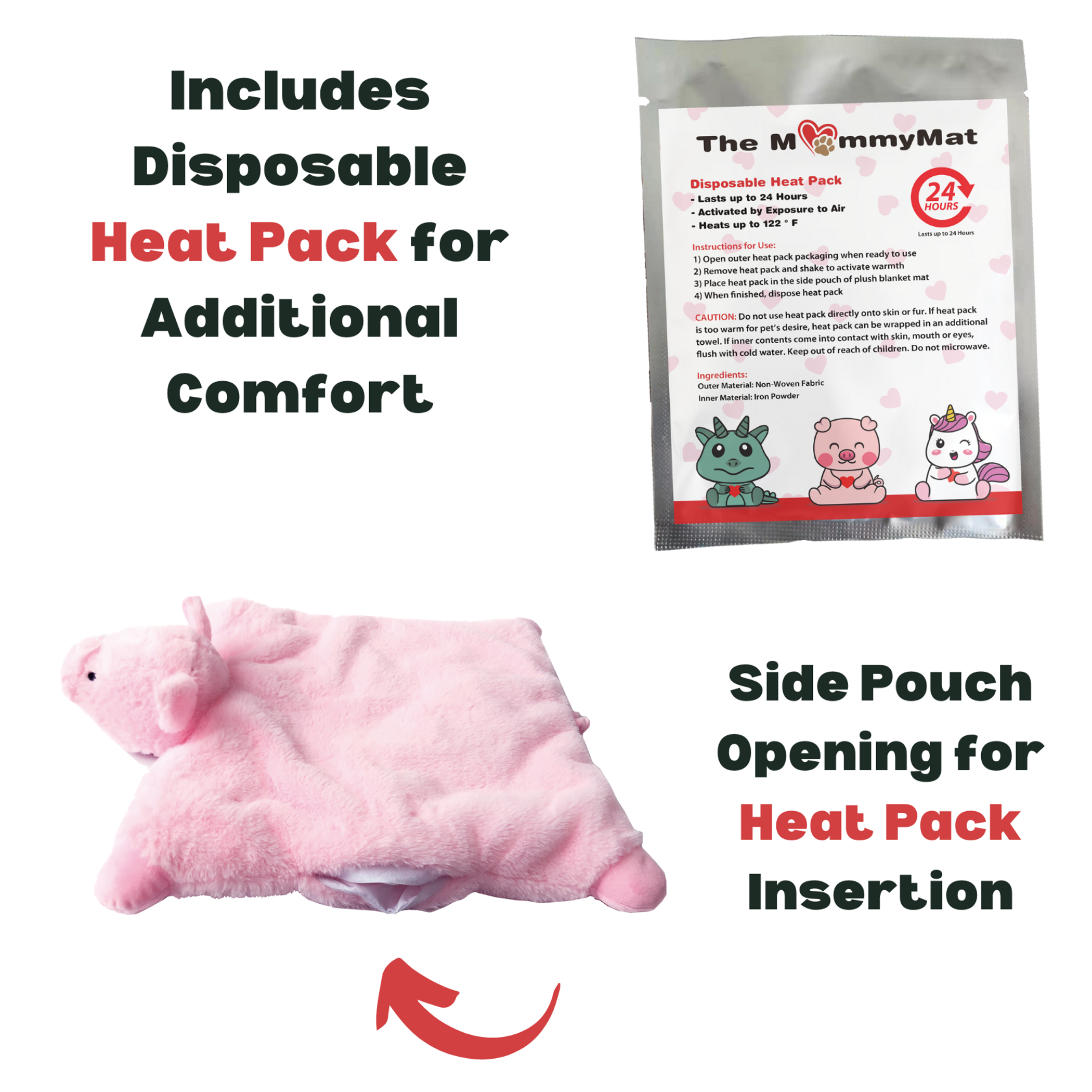 The MommyMat - Heartbeat Anxiety Pet Bed Mat 18 x 18 in Rosie the Pig-6