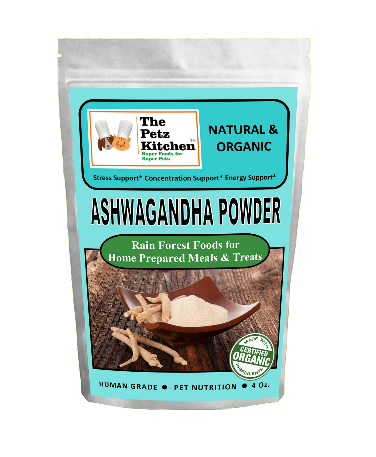 Ashwagandha Powder - Stress, Concentration & Energy Support The Petz Kitchen Dogs Cats 4 Oz
