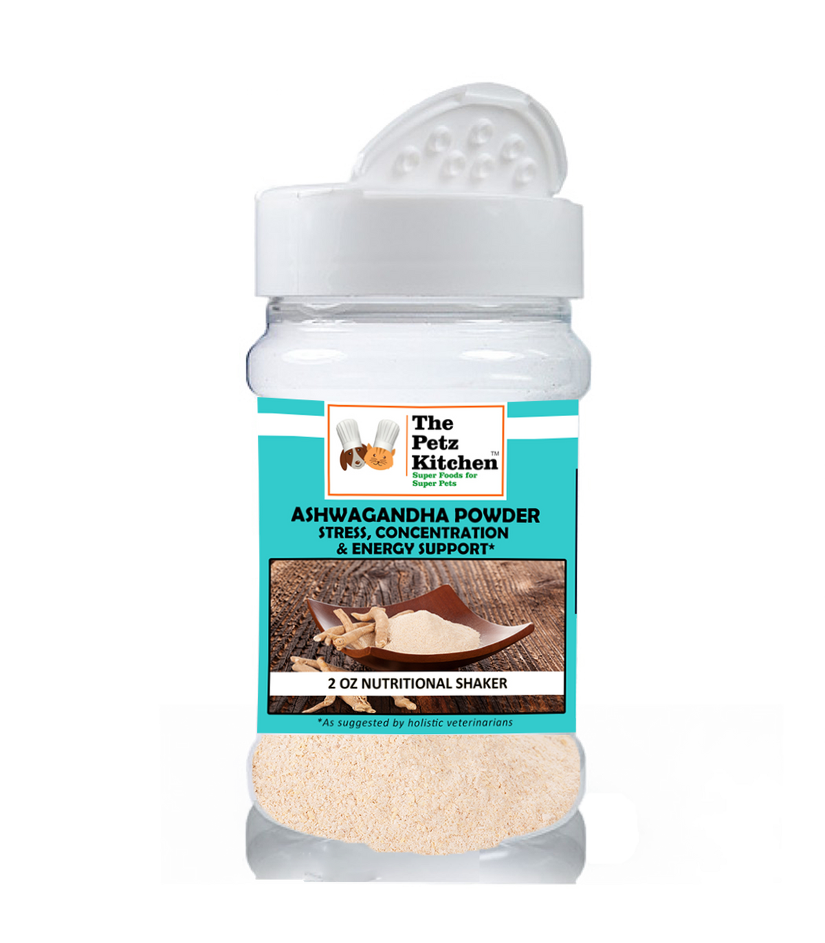 Ashwagandha Powder - Stress, Concentration & Energy Support The Petz Kitchen Dogs Cats 2 Oz.
