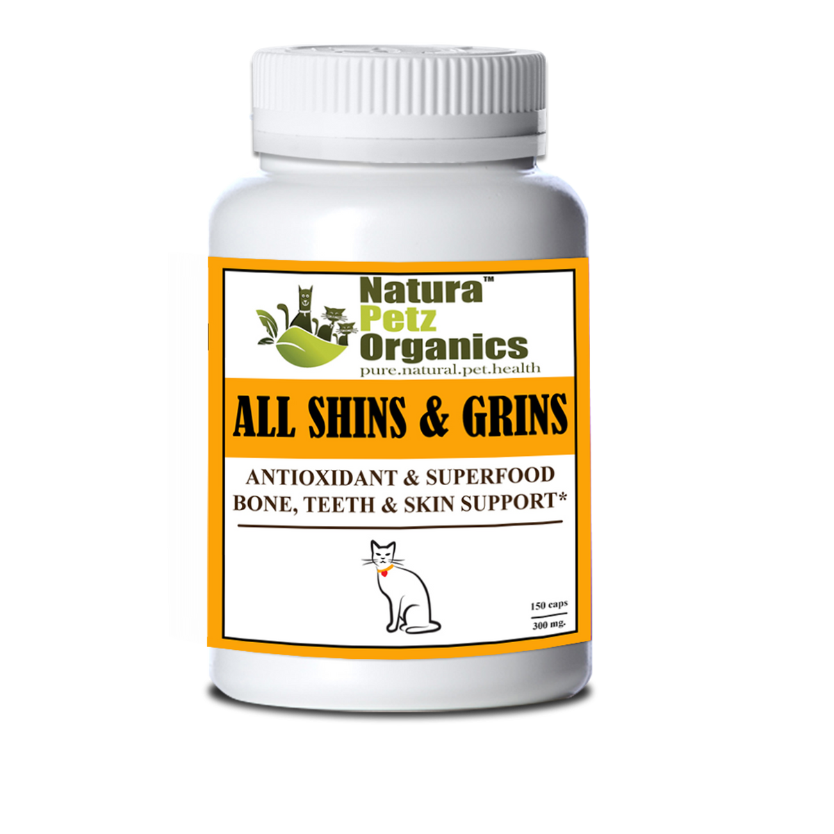 All Shins & Grins Capsules - Antioxidant Super Food Bone, Eye, Teeth & Skin Support Dog & Cat CAT/ 150 caps / 300 mg