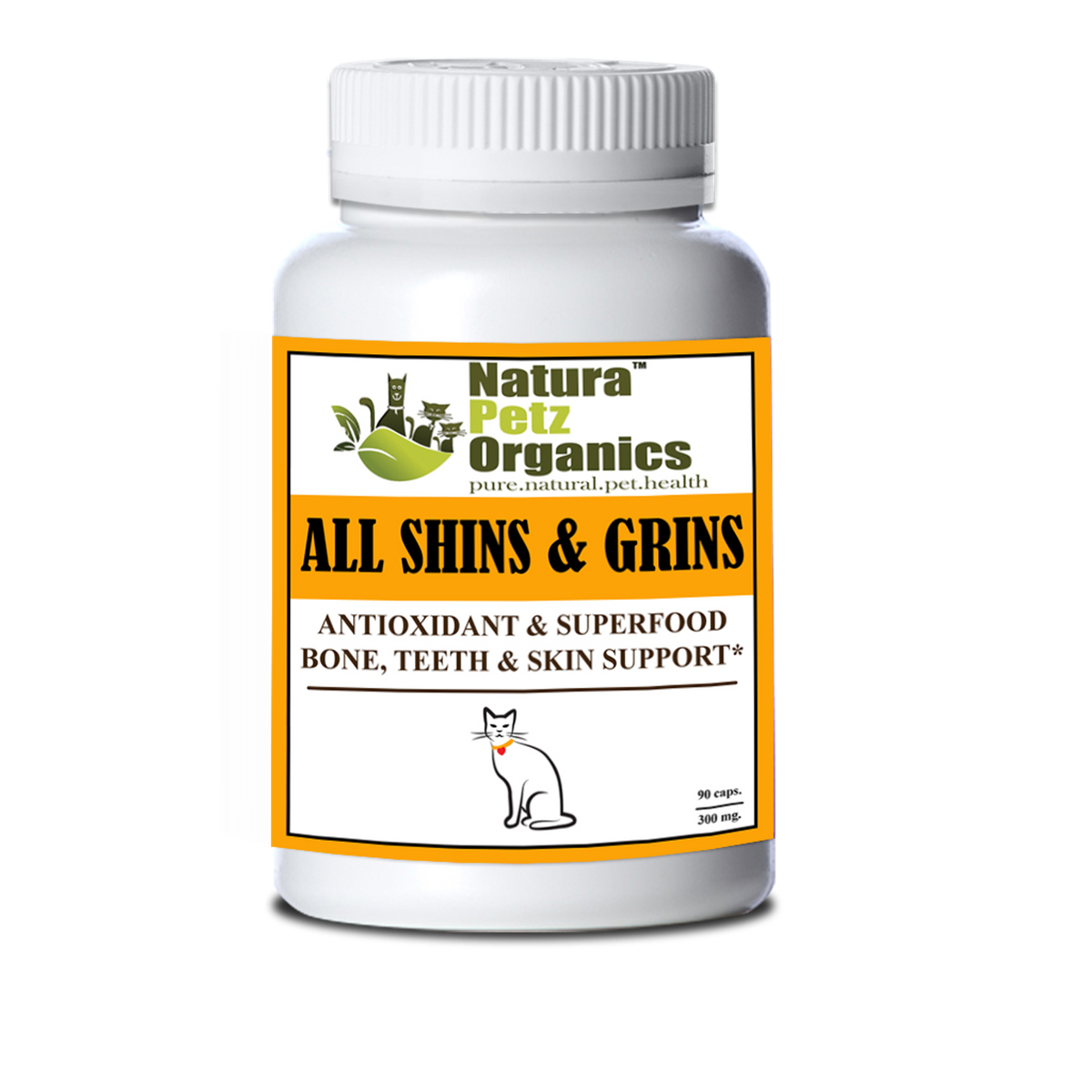 All Shins & Grins Capsules - Antioxidant Super Food Bone, Eye, Teeth & Skin Support Dog & Cat CAT/ 90 caps / 300 mg