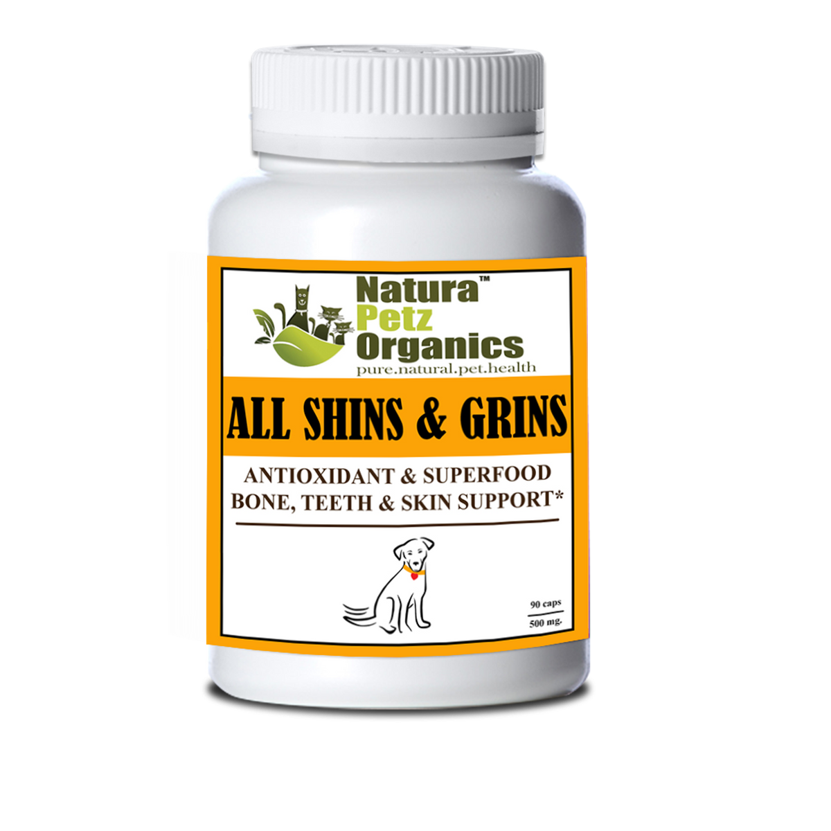 All Shins & Grins Capsules - Antioxidant Super Food Bone, Eye, Teeth & Skin Support Dog & Cat DOG/ 90 caps / 500 mg.