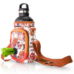 Made Easy Kit Water Bottle Carrier w/Pocket for Dog Poop Bag 32oz Large Brown Dog Lover