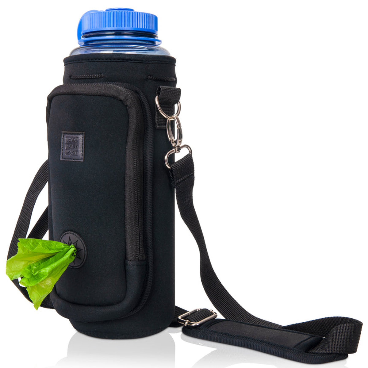 Made Easy Kit Water Bottle Carrier w/Pocket for Dog Poop Bag 40oz Tall & Large Black
