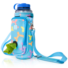 Made Easy Kit Water Bottle Carrier w/Pocket for Dog Poop Bag 40oz Tall & Large Blue Balloon Dogs