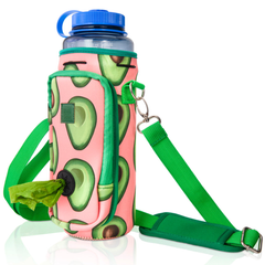 Made Easy Kit Water Bottle Carrier w/Pocket for Dog Poop Bag 40oz Tall & Large Green Pink Avocado