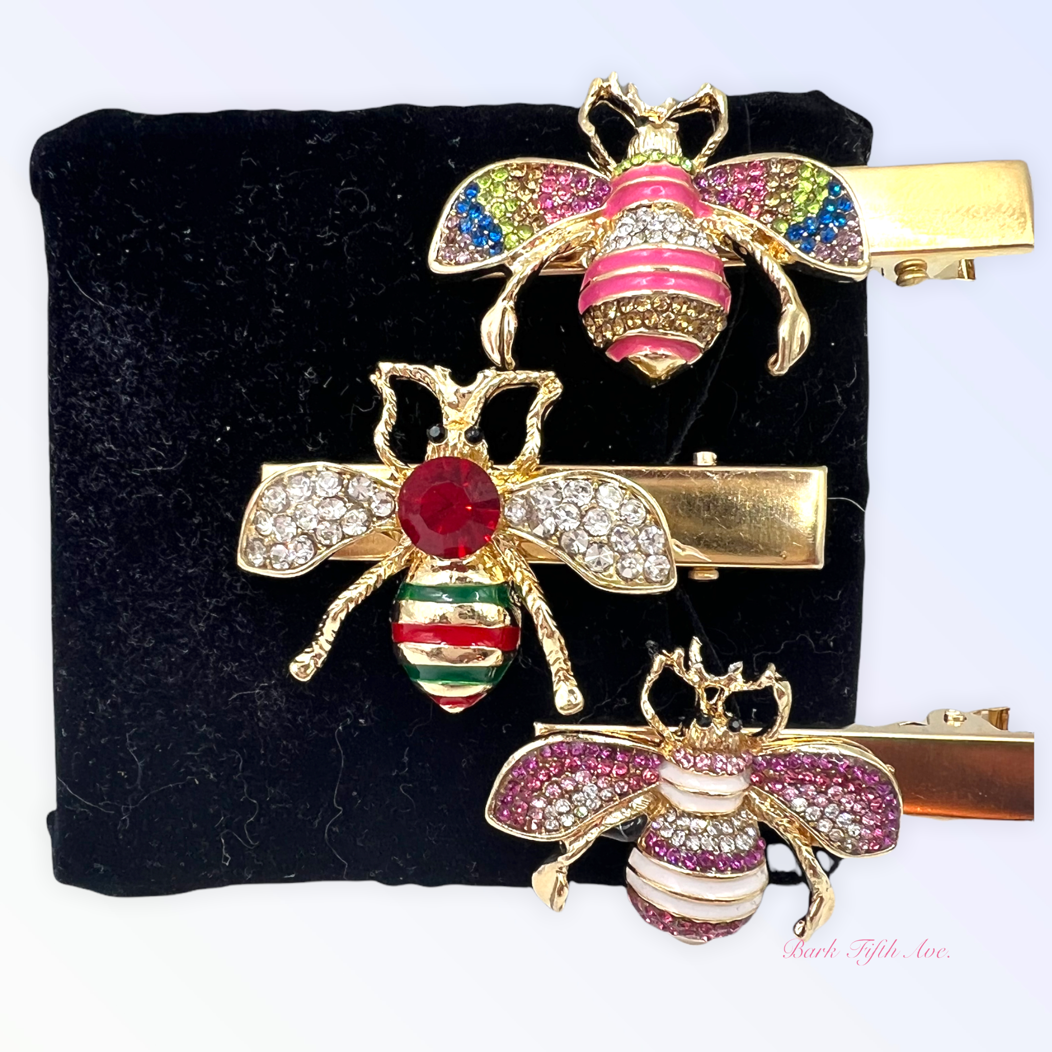 Rhinestone Bumble Bee Hair Clips Pink