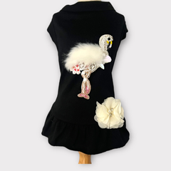 Beaded Fur and Rhinestone Flamingo- Dog Dress X Small