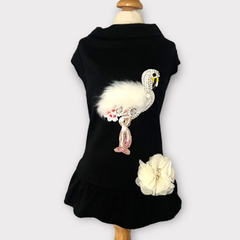 Beaded Fur and Rhinestone Flamingo- Dog Dress X Small-3