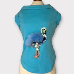 Beaded Fur and Rhinestone Flamingo- Dog Shirt Medium