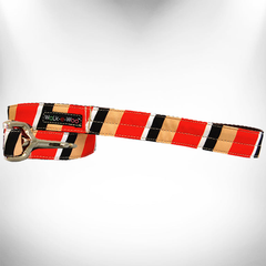 Stripes Dog Leash REGULAR 1" width- 5' long Red/Tan