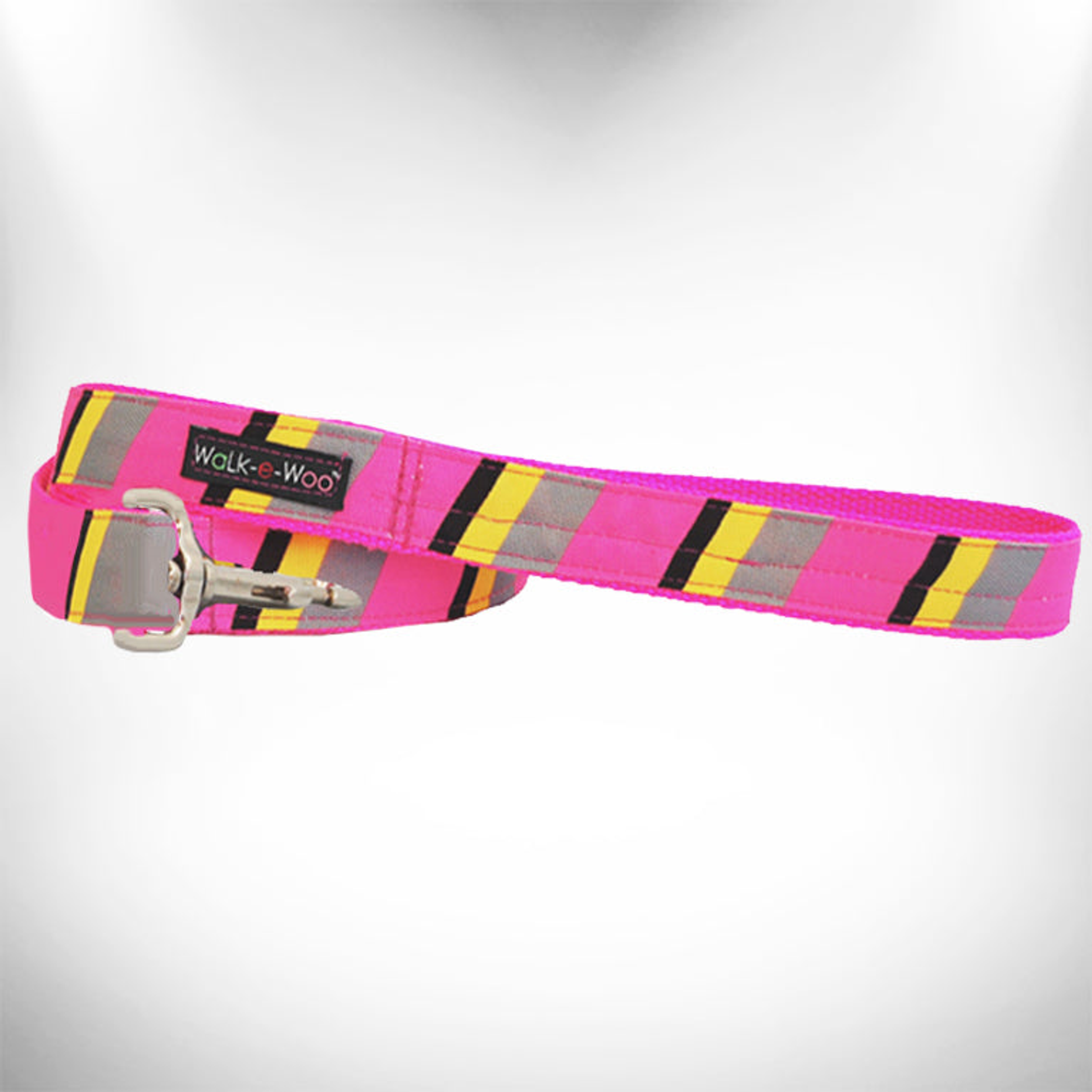 Stripes Dog Leash THIN 5/8" width- 5' long Pink/Grey