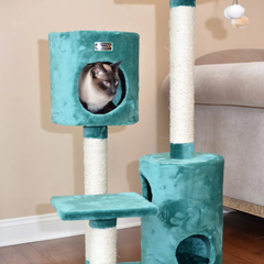 Real Woood Cat Tree House W 2 Private Condos 43" Green-2