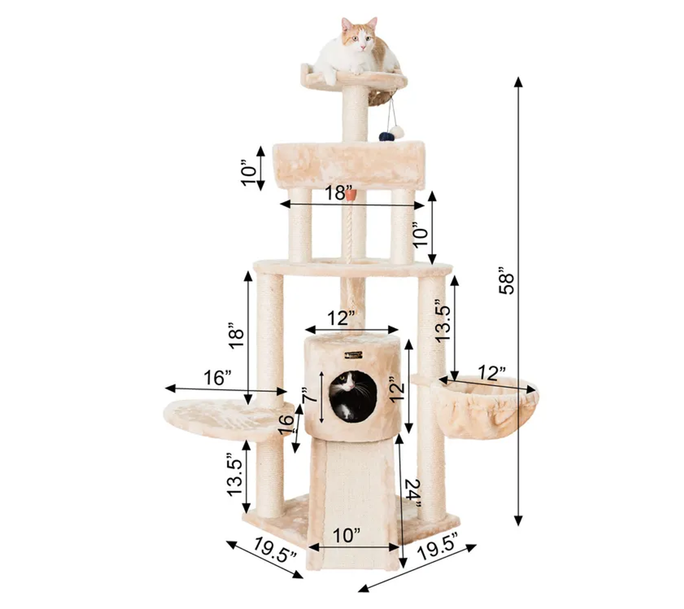 Armarkat Real Wood Spacious Thick Fur Cat Tower W Lounge RED-3