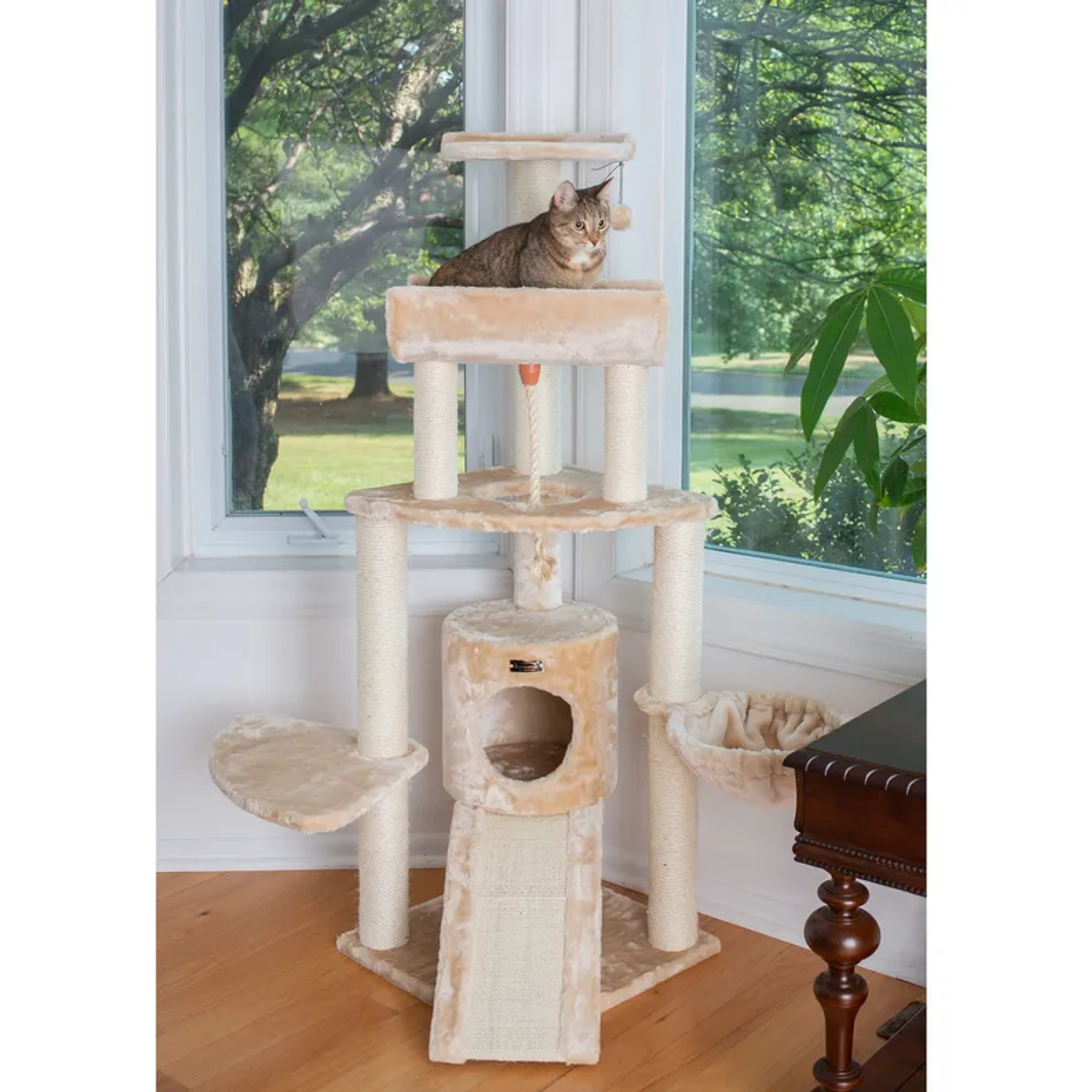 Armarkat Real Wood Spacious Thick Fur Cat Tower W Lounge RED-6