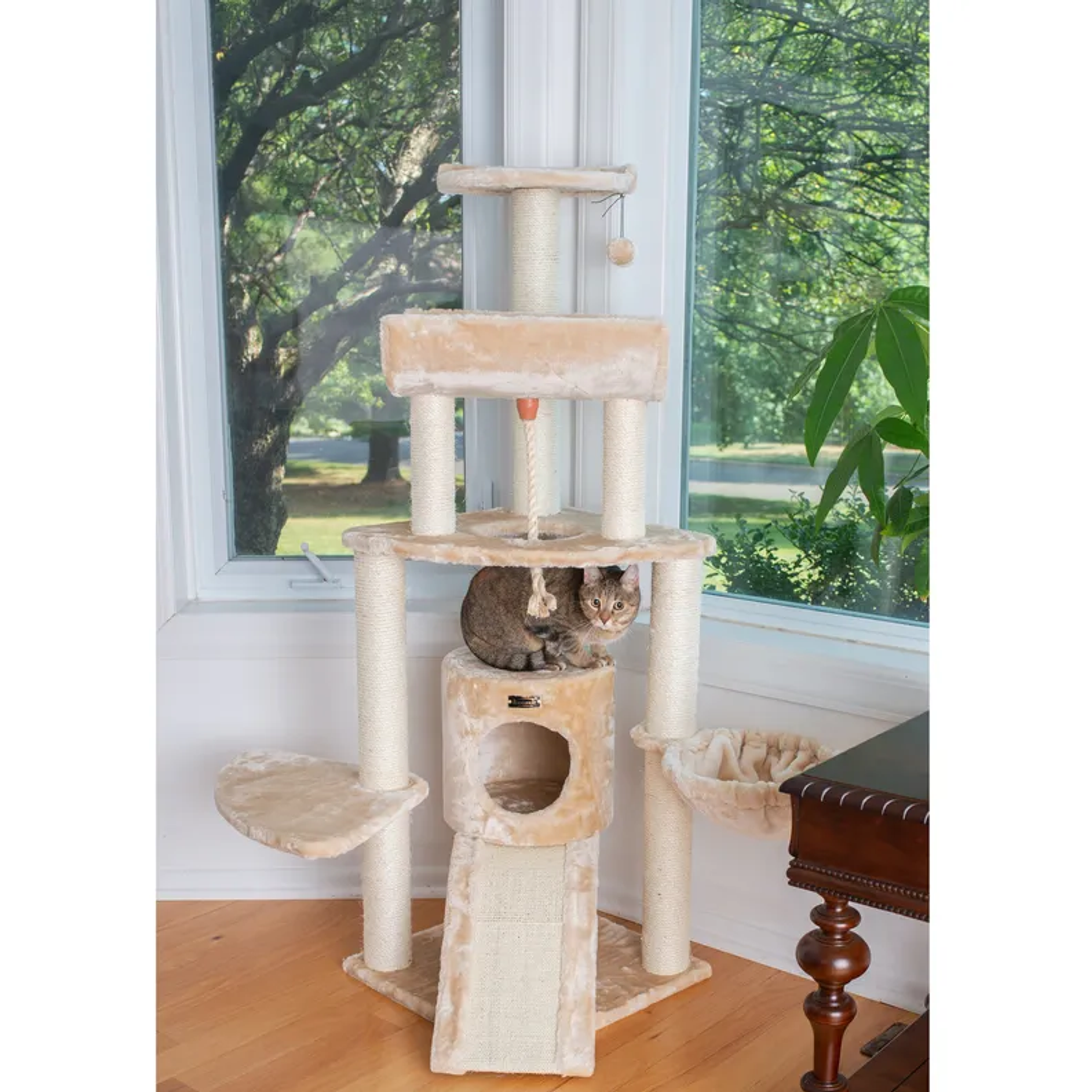 Armarkat Real Wood Spacious Thick Fur Cat Tower W Lounge RED-7