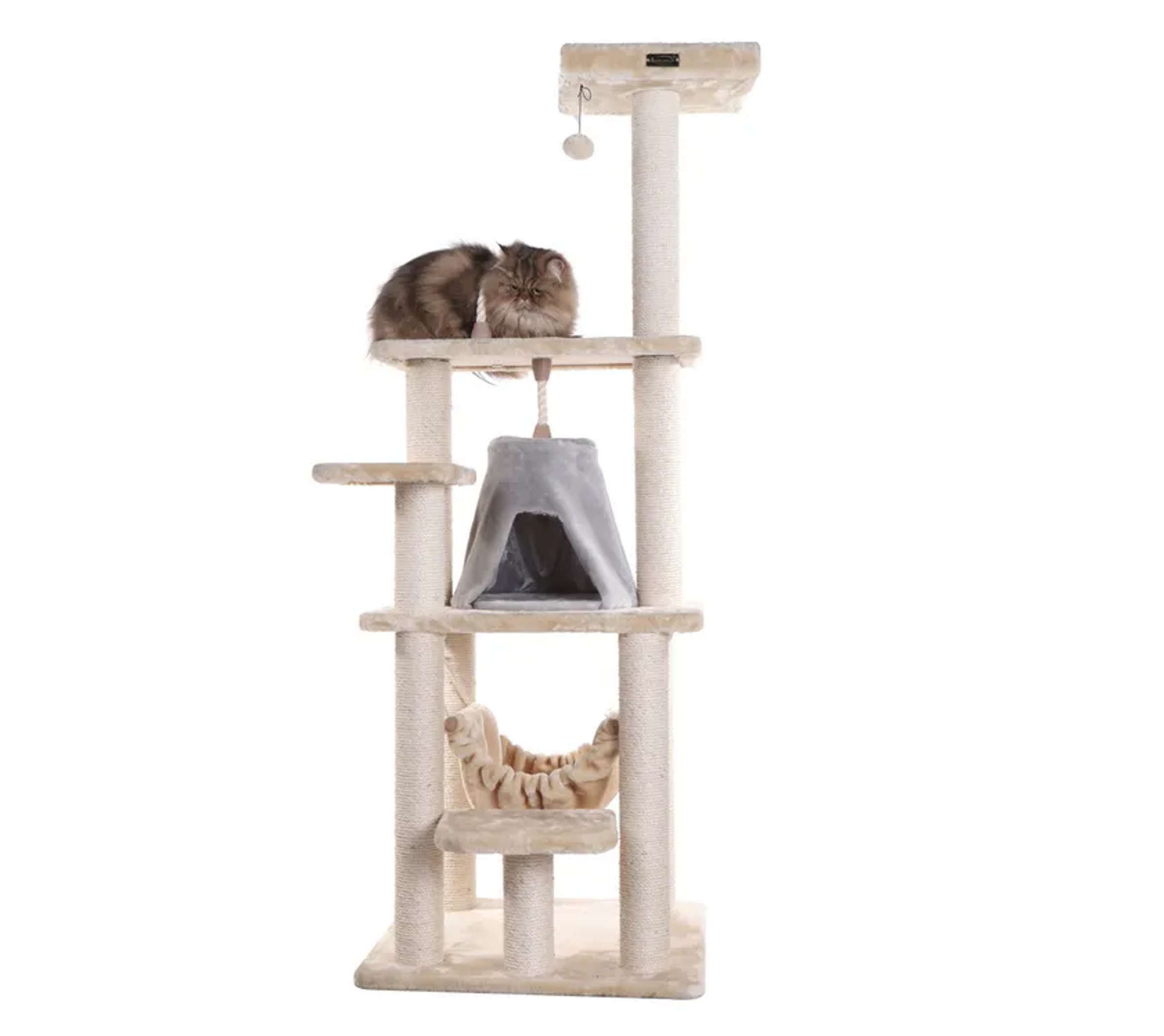 Real Wood 65" Cat Tree With Hammock, Playhouse A6501-2
