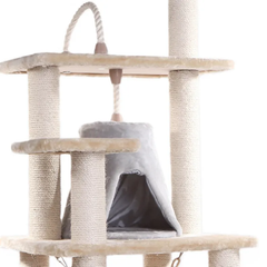 Real Wood 65" Cat Tree With Hammock, Playhouse A6501-4