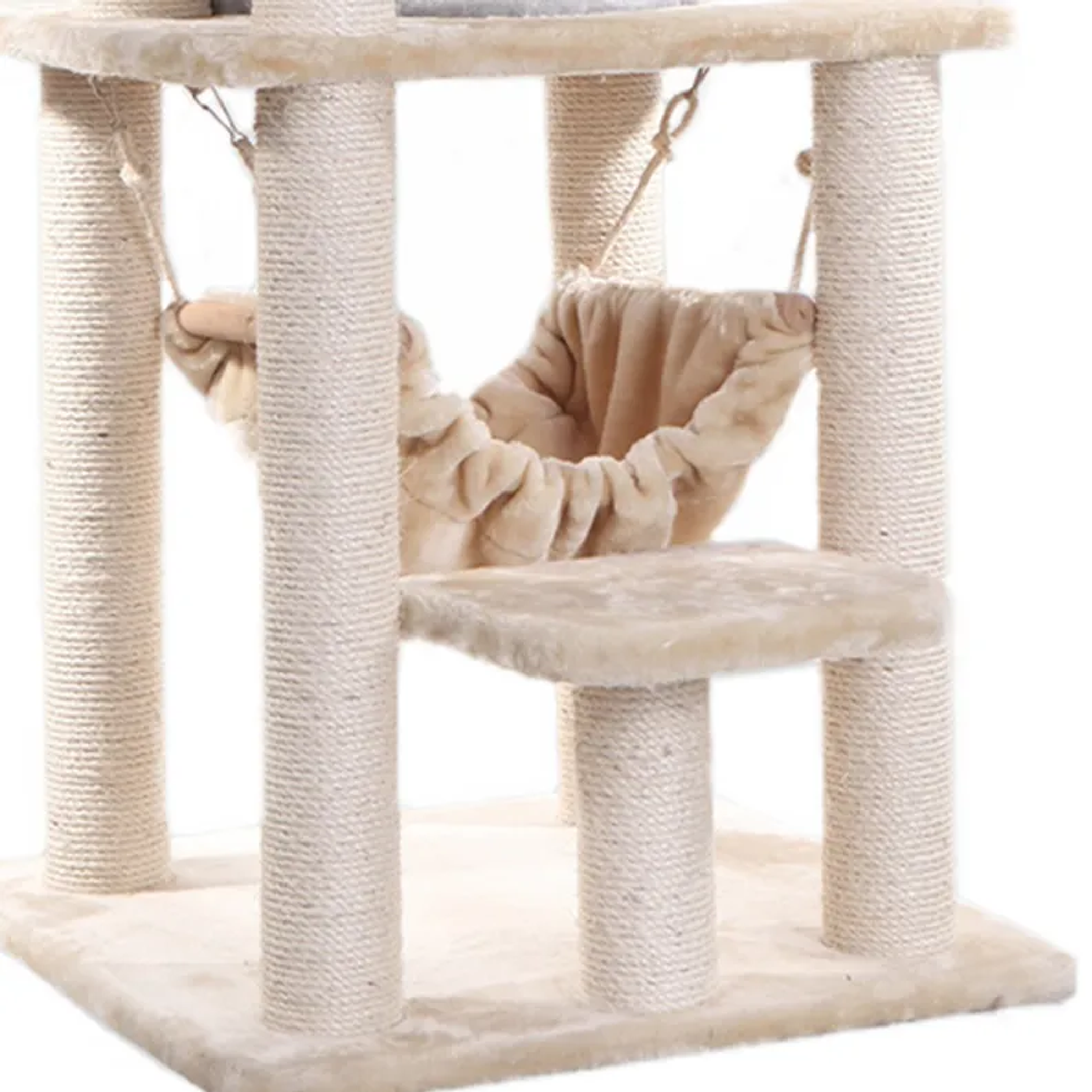 Real Wood 65" Cat Tree With Hammock, Playhouse A6501-5