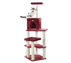 Armarkat Cat Tower Real Wood Cat Condo House 69" Burgundy-2
