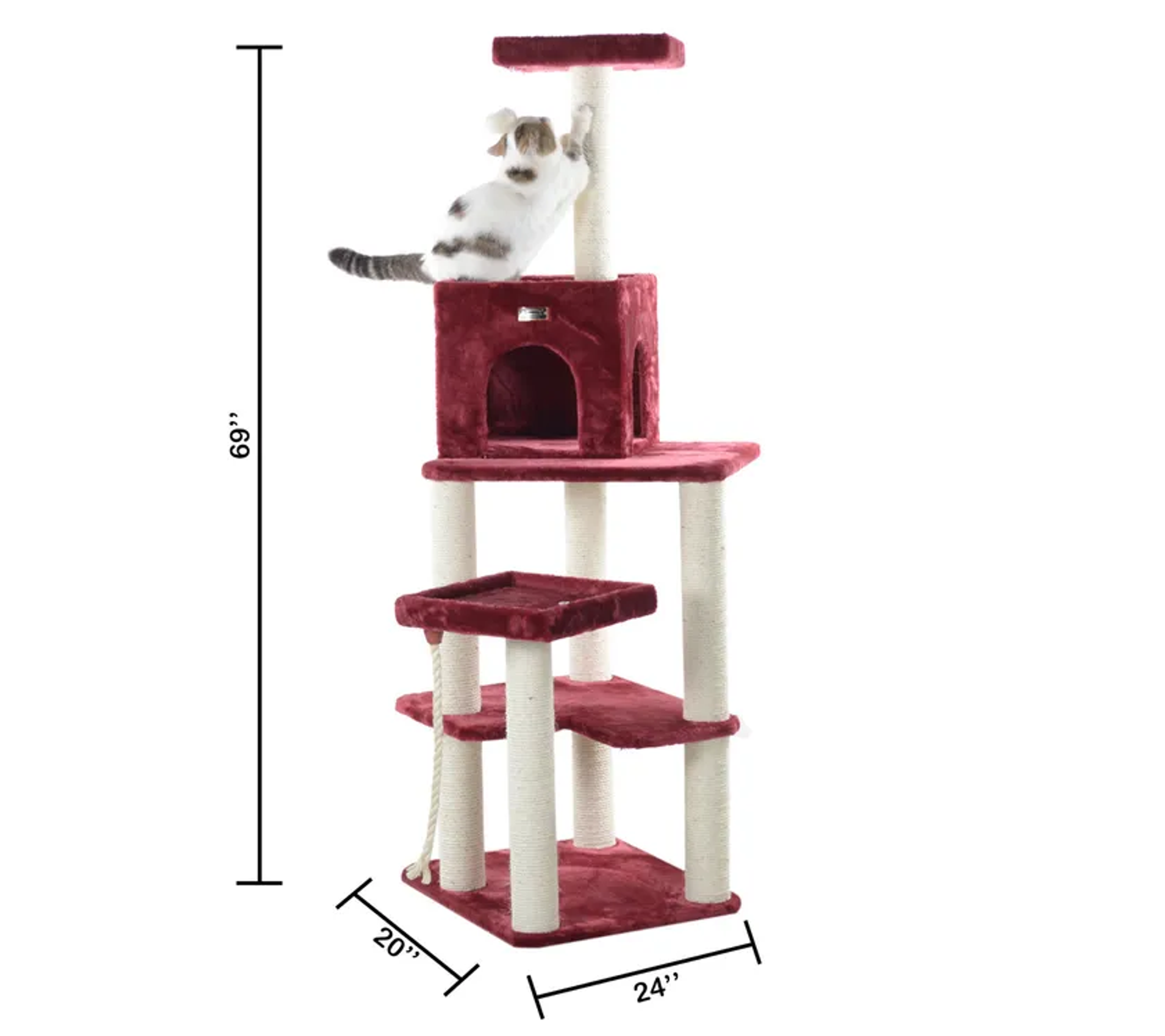Armarkat Cat Tower Real Wood Cat Condo House 69" Burgundy-3