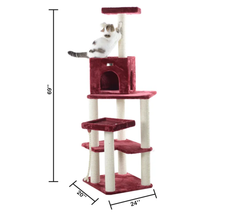 Armarkat Cat Tower Real Wood Cat Condo House 69" Burgundy-3