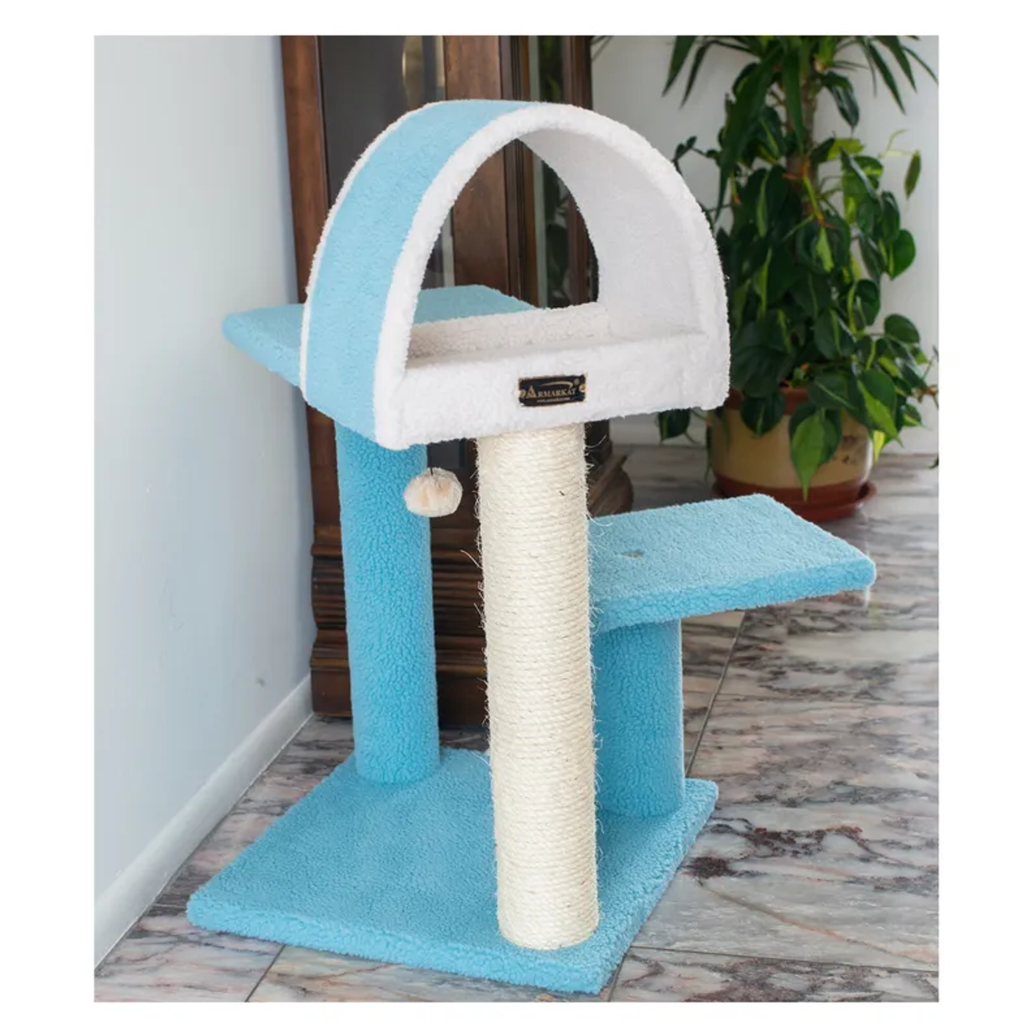 Armarkat Sky Blue 29" Cat Tree Real Wood Cat Tunnel-5