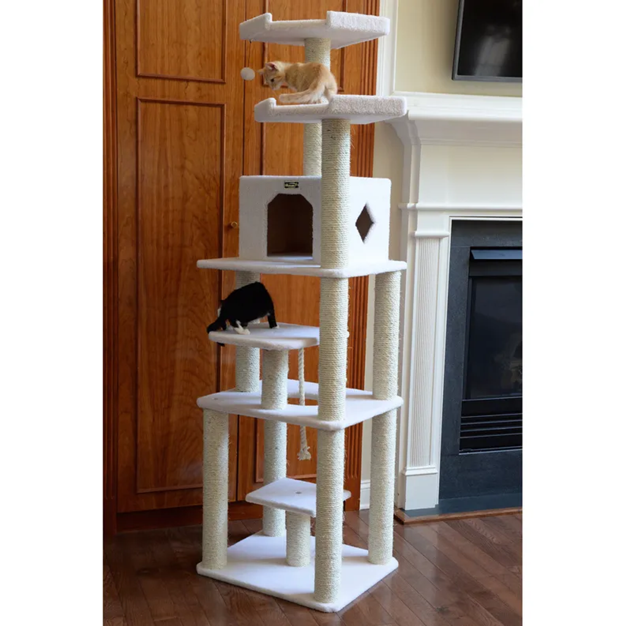 Real Wood B7801 Classic Cat Tree In Ivory 6 Levels Playhouse-5