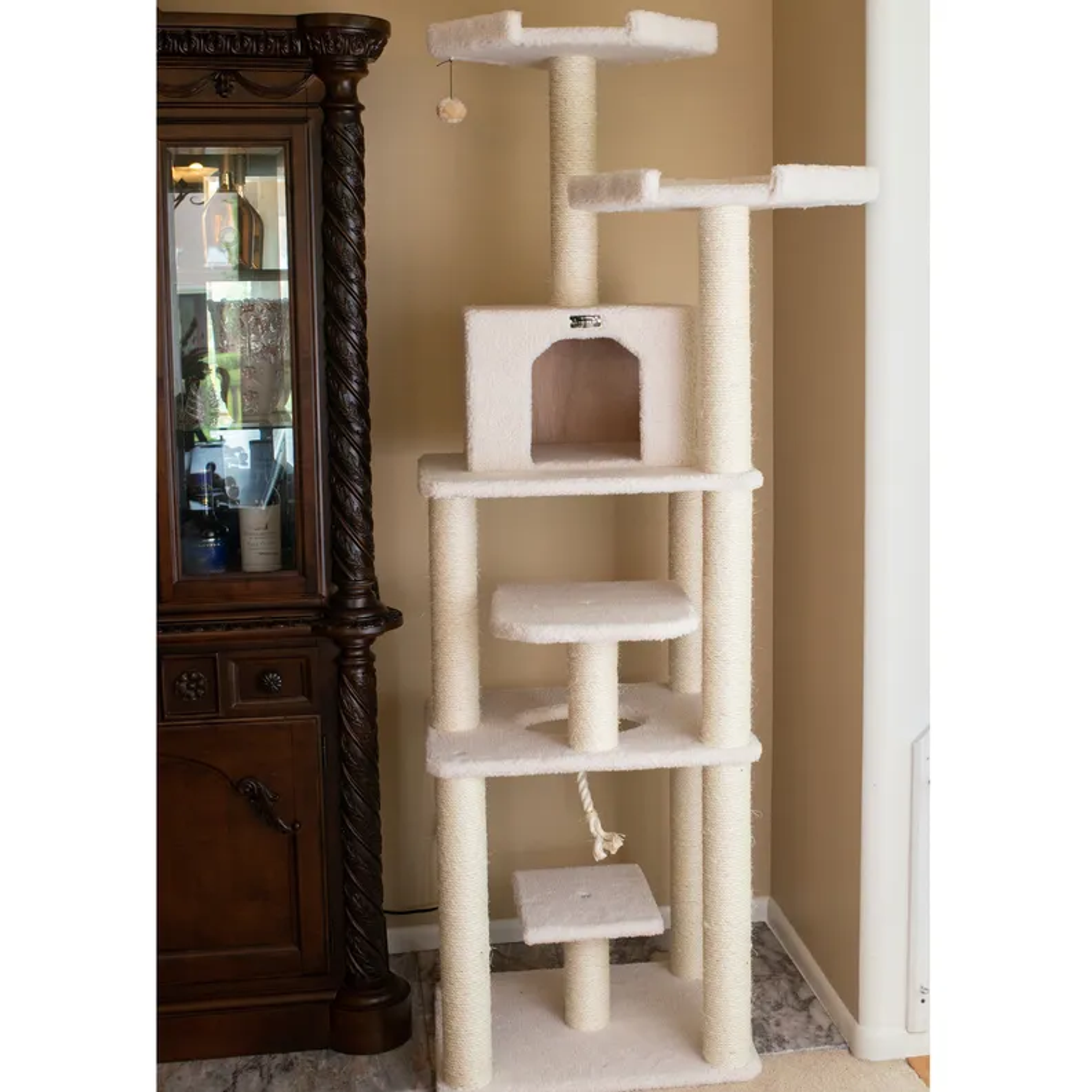 Real Wood B7801 Classic Cat Tree In Ivory 6 Levels Playhouse-6