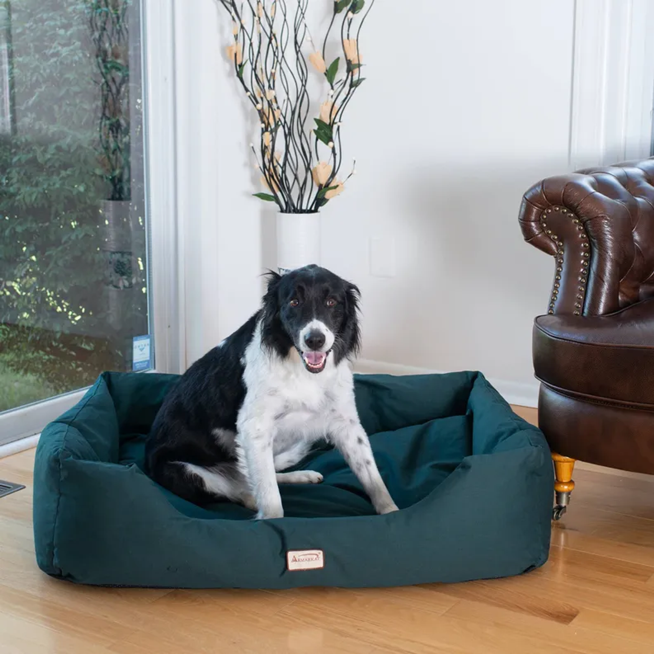 Armarkat Bolstered Dog Bed, Anti-Slip Pet Bed, Laurel Green L-3
