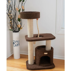 Real Wood 3-Tier Carpeted Cat Tree Condo Kitten Play House-3