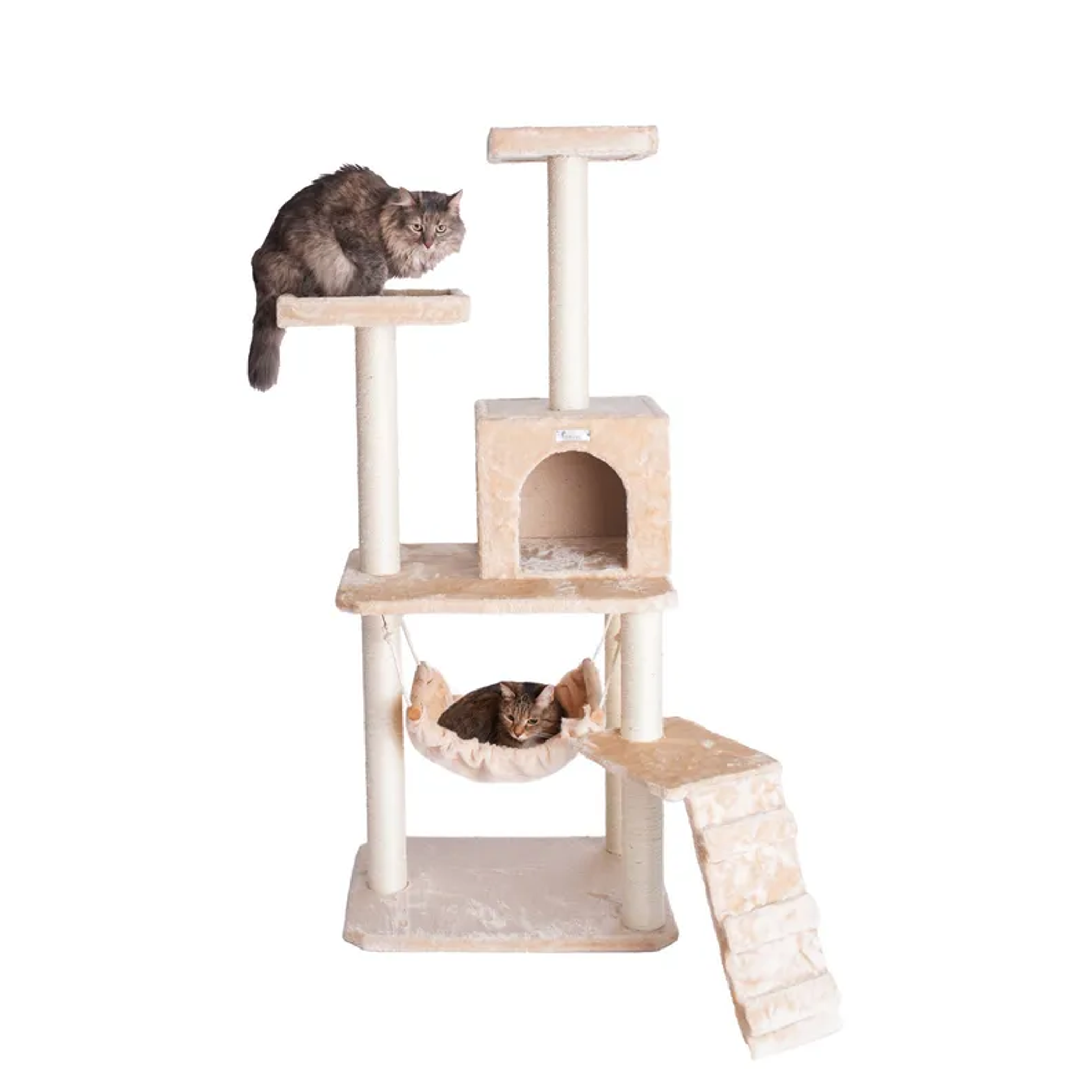 GleePet 57" H Cat Tree Beige Real Wood Cat Indoor House-2