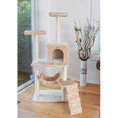 GleePet 57" H Cat Tree Beige Real Wood Cat Indoor House-3
