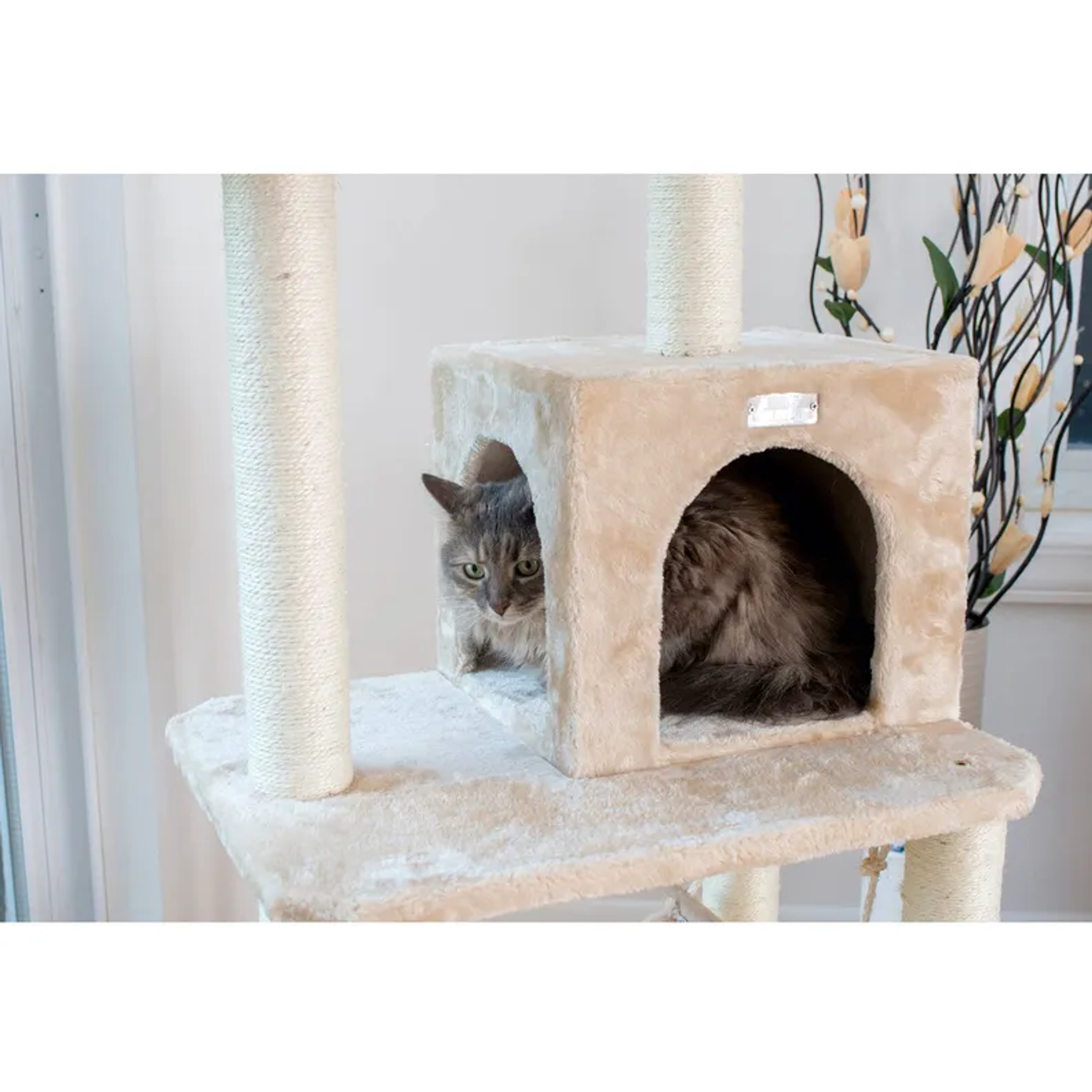 GleePet 57" H Cat Tree Beige Real Wood Cat Indoor House-5