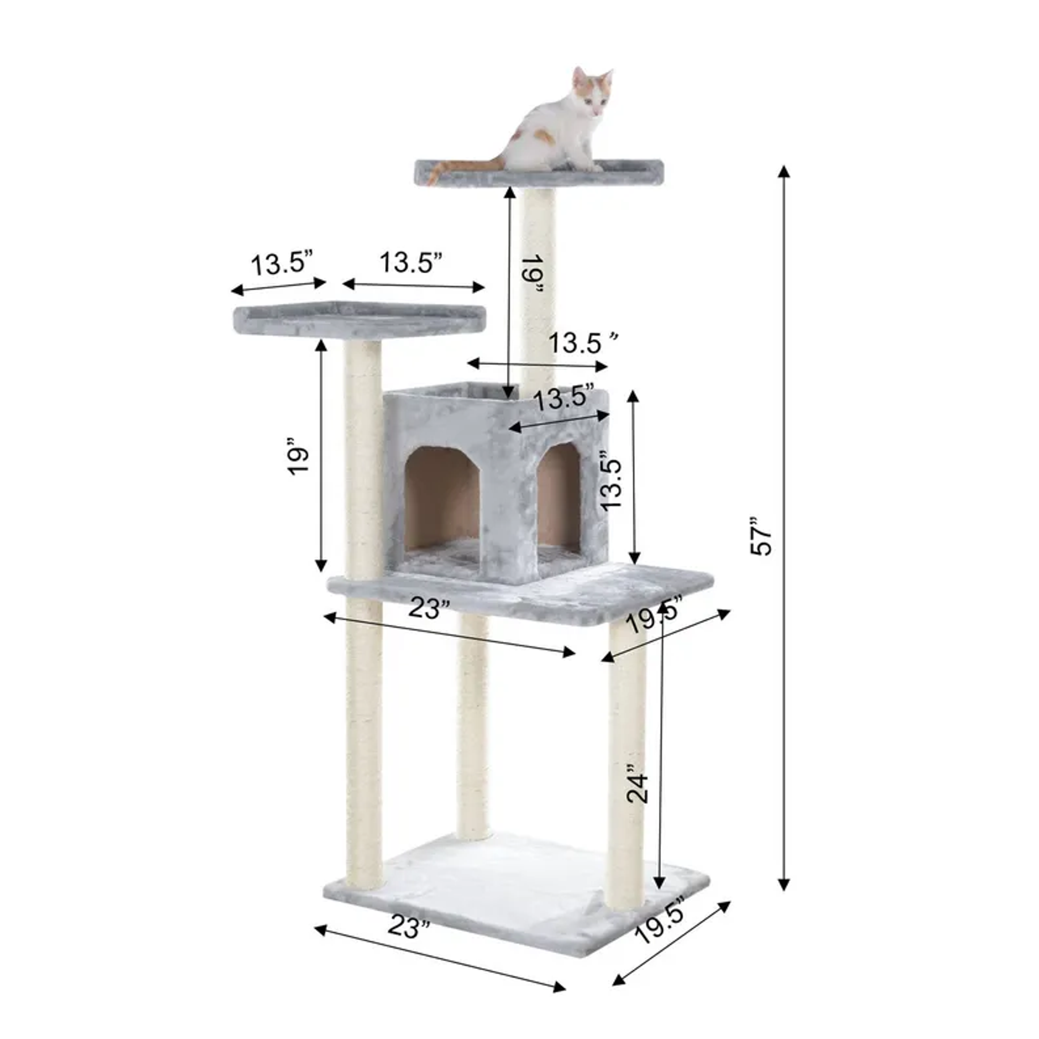 GleePet 57-Inch Cat Tree Two-Door Real Wood Condo Gray-5