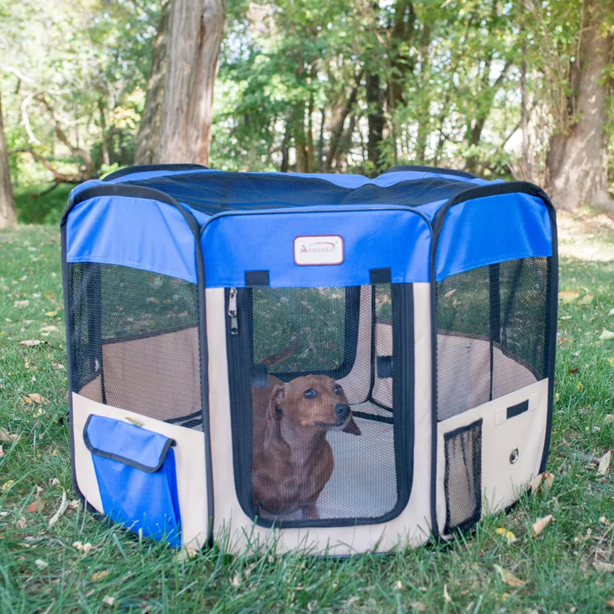 Armarkat PP001B-M Portable Pet Playpen In Blue and BGE Combo-6