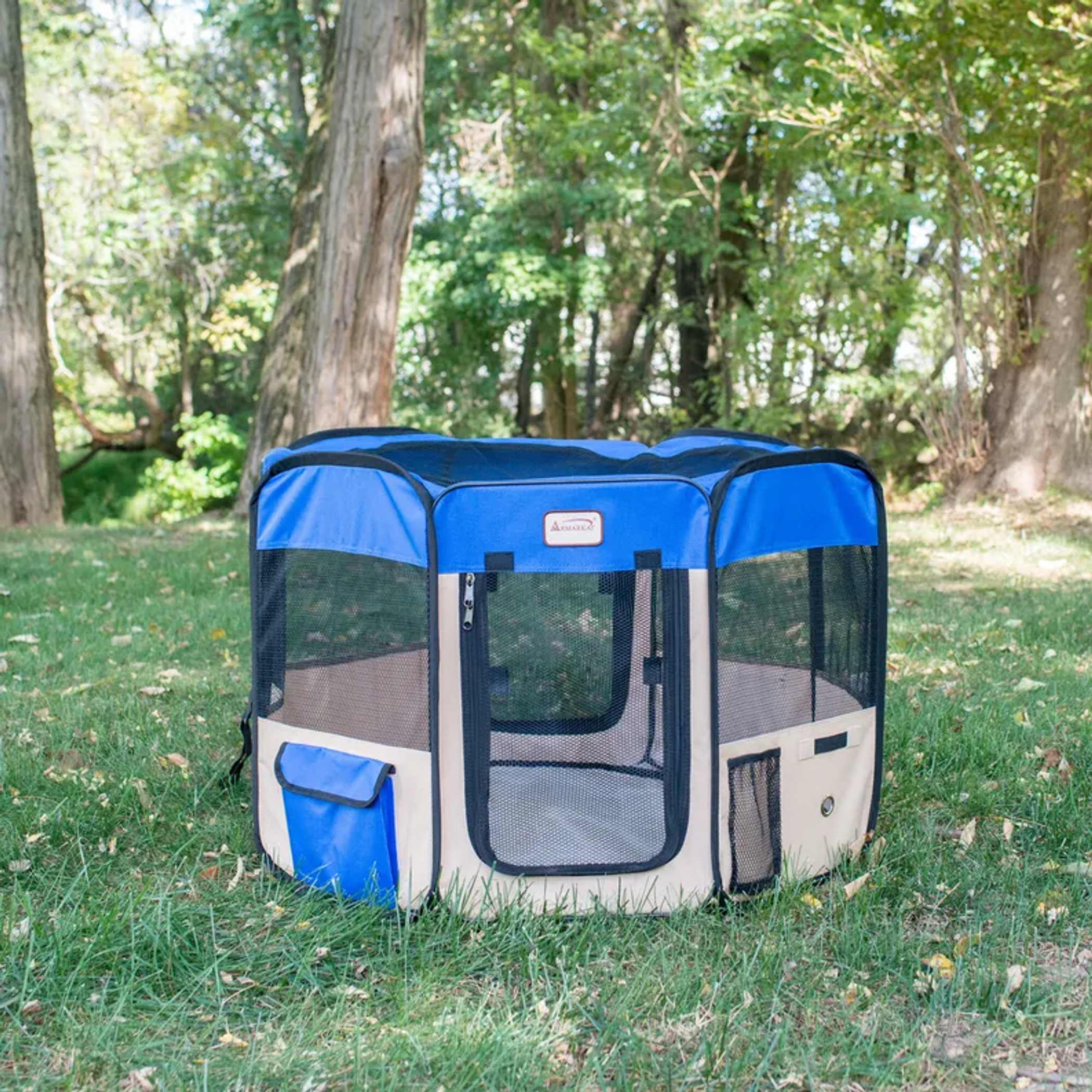 Armarkat PP001B-M Portable Pet Playpen In Blue and BGE Combo-7
