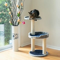 3 Level Real Wood Cat scratcher, x2905, Gray W Plush Perch-4