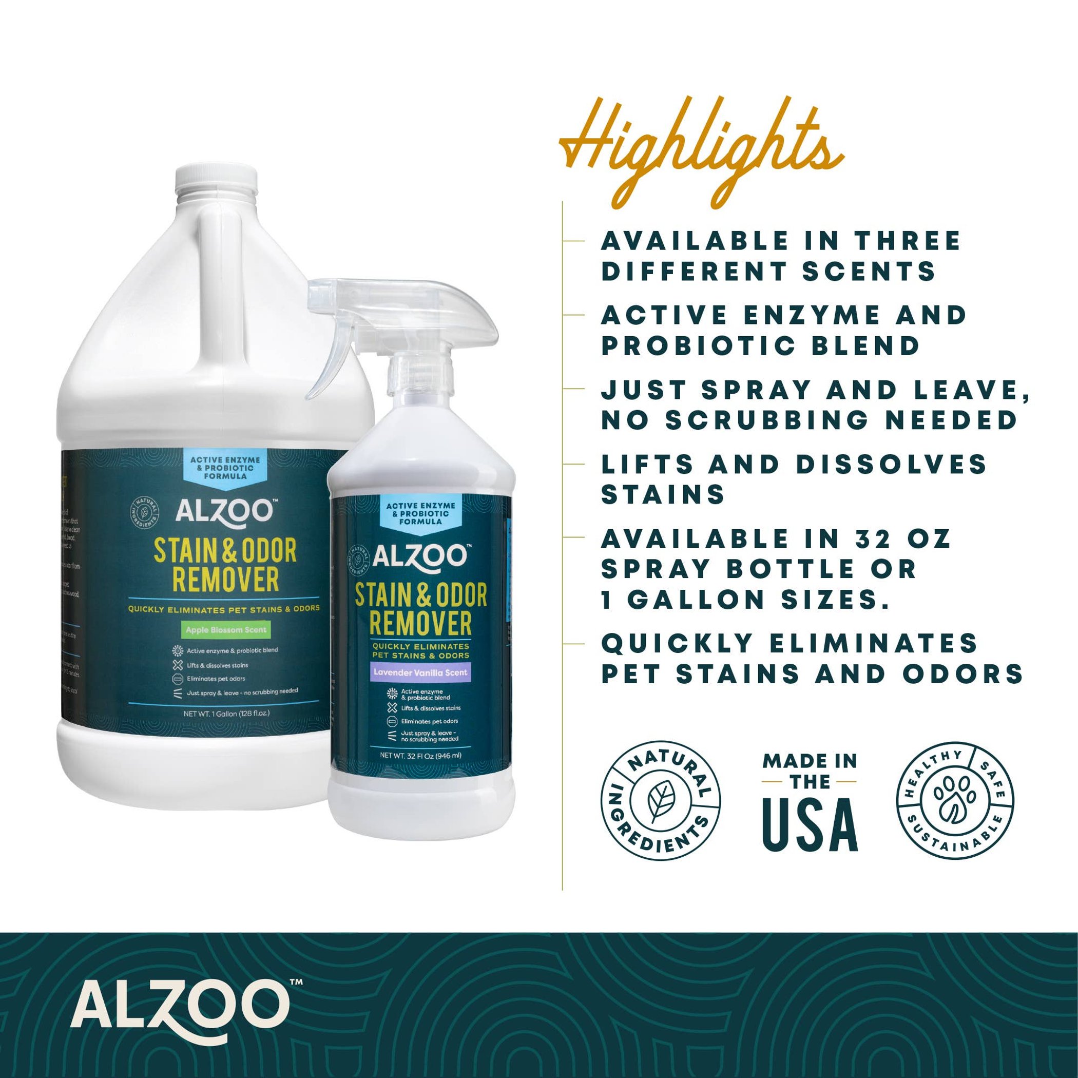 ALZOO Enzymatic Stain & Odor Remover Lavender Vanilla, 16oz-4