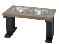 Farmhouse 2 Bowl Elevated Regular Feeder 12 Inch Black/Gray